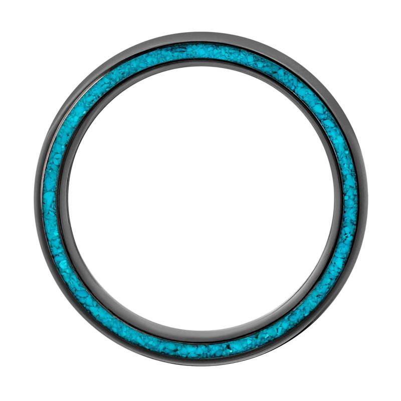 Domed Zirconium Band with Turquoise Inlay, 7MM – Image 2 of 3