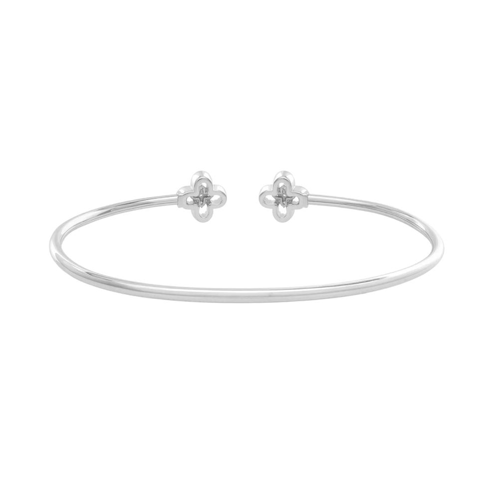 Diamond Flower Cluster Flexible Open Cuff Bangle Bracelet in Sterling Silver (1/8 ct. tw.) – Image 2 of 2