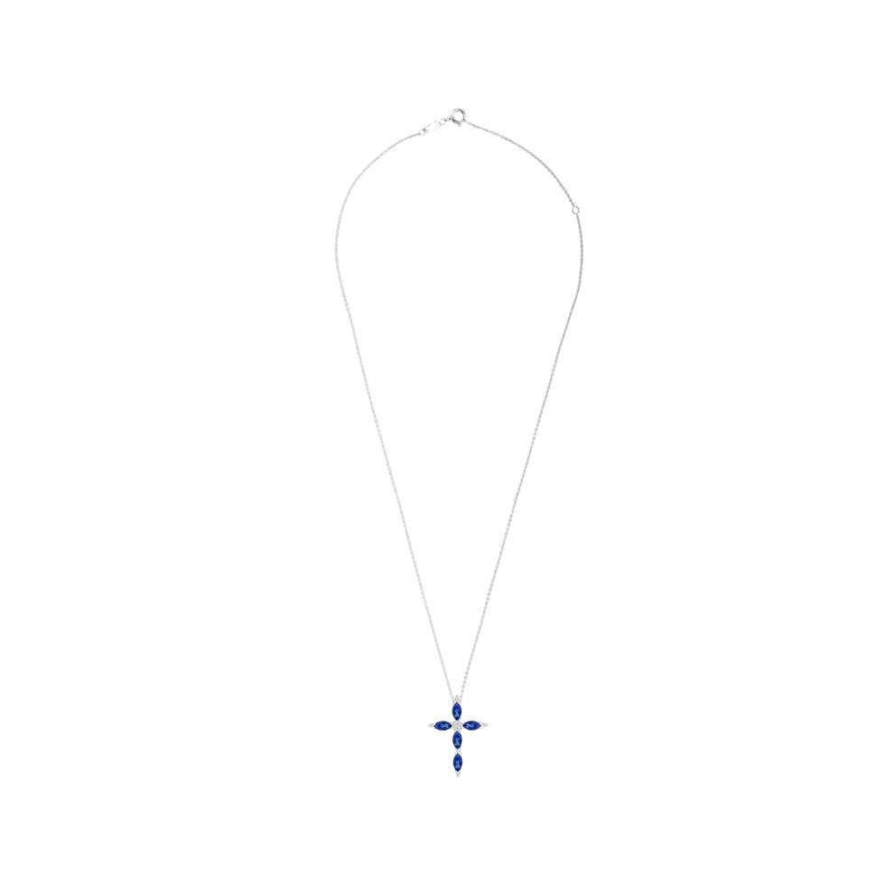 Lab-Created Blue Sapphire &amp; Diamond Accent Cross Pendant in Sterling Silver – Image 3 of 4