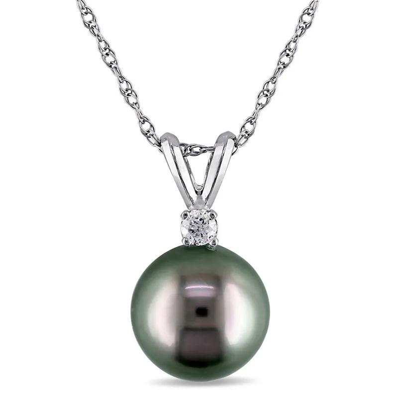 Tahitian Pearl Pendant with Diamond Accent in 14K White Gold – Image 1 of 1