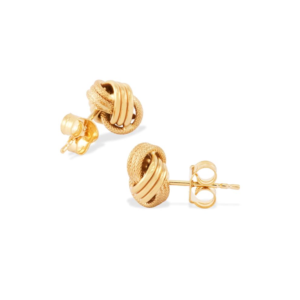 Textured Knot Stud Earrings in 14K Yellow Gold – Image 2 of 2