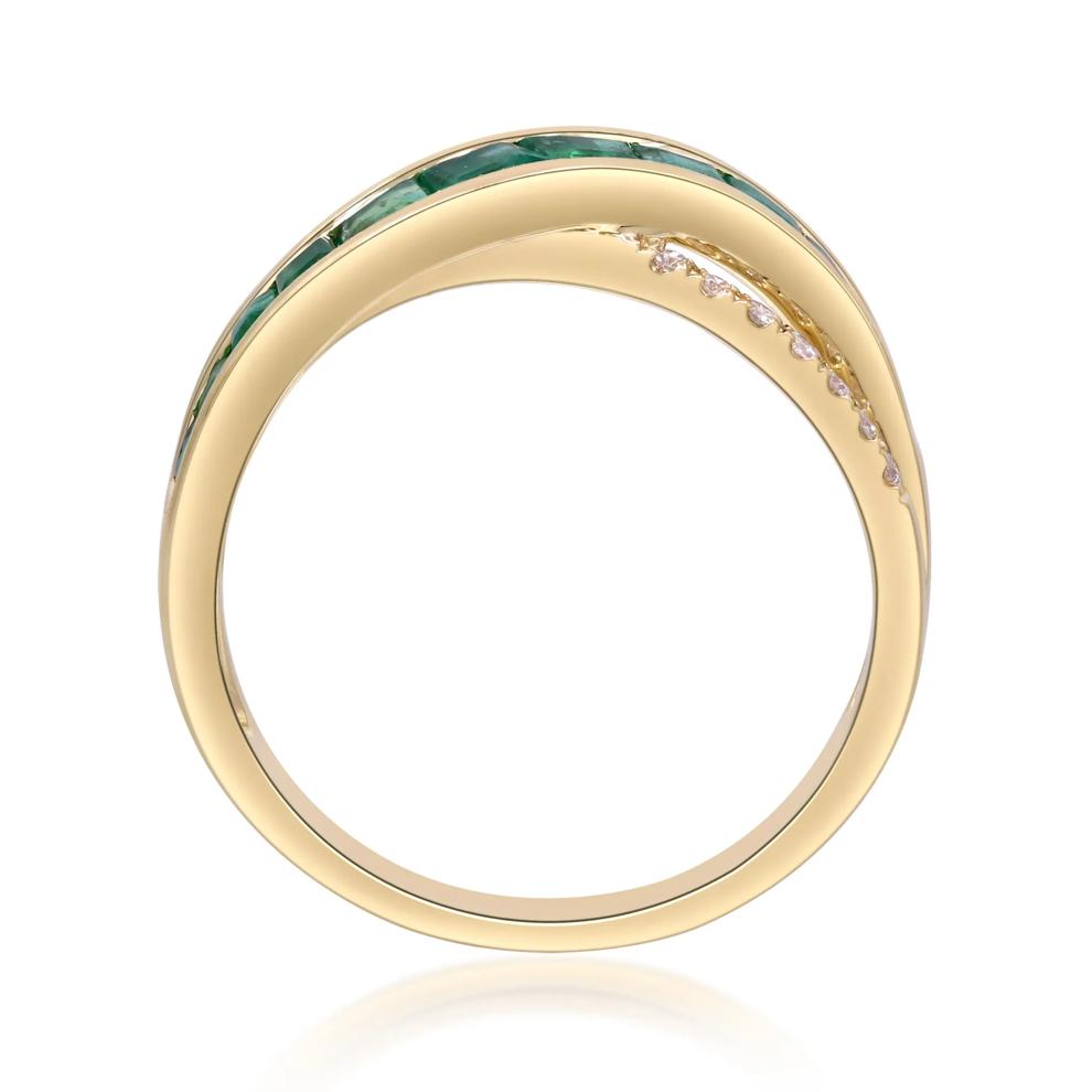 Princess-Cut Emerald &amp; Round Diamond Crossover Ring in 10K Yellow Gold (1/10 ct. tw.) – Image 3 of 5