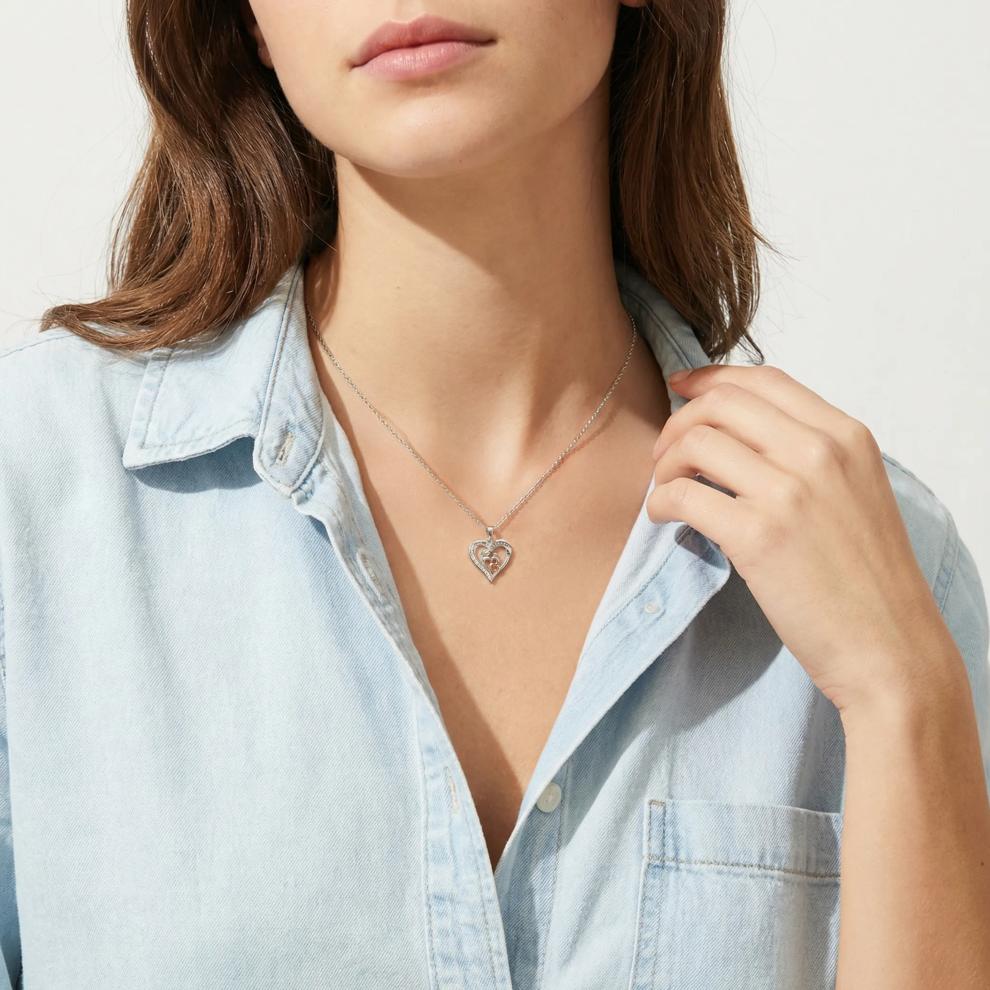 1/10 ct. tw. Diamond Heart Pendant in Sterling Silver &amp; 10K Rose Gold – Image 3 of 3