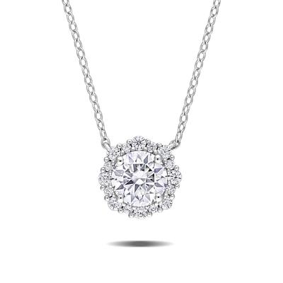 Lab-Created Moissanite Halo Pendant Necklace in Sterling Silver ( 1 1/2 ct. dew)