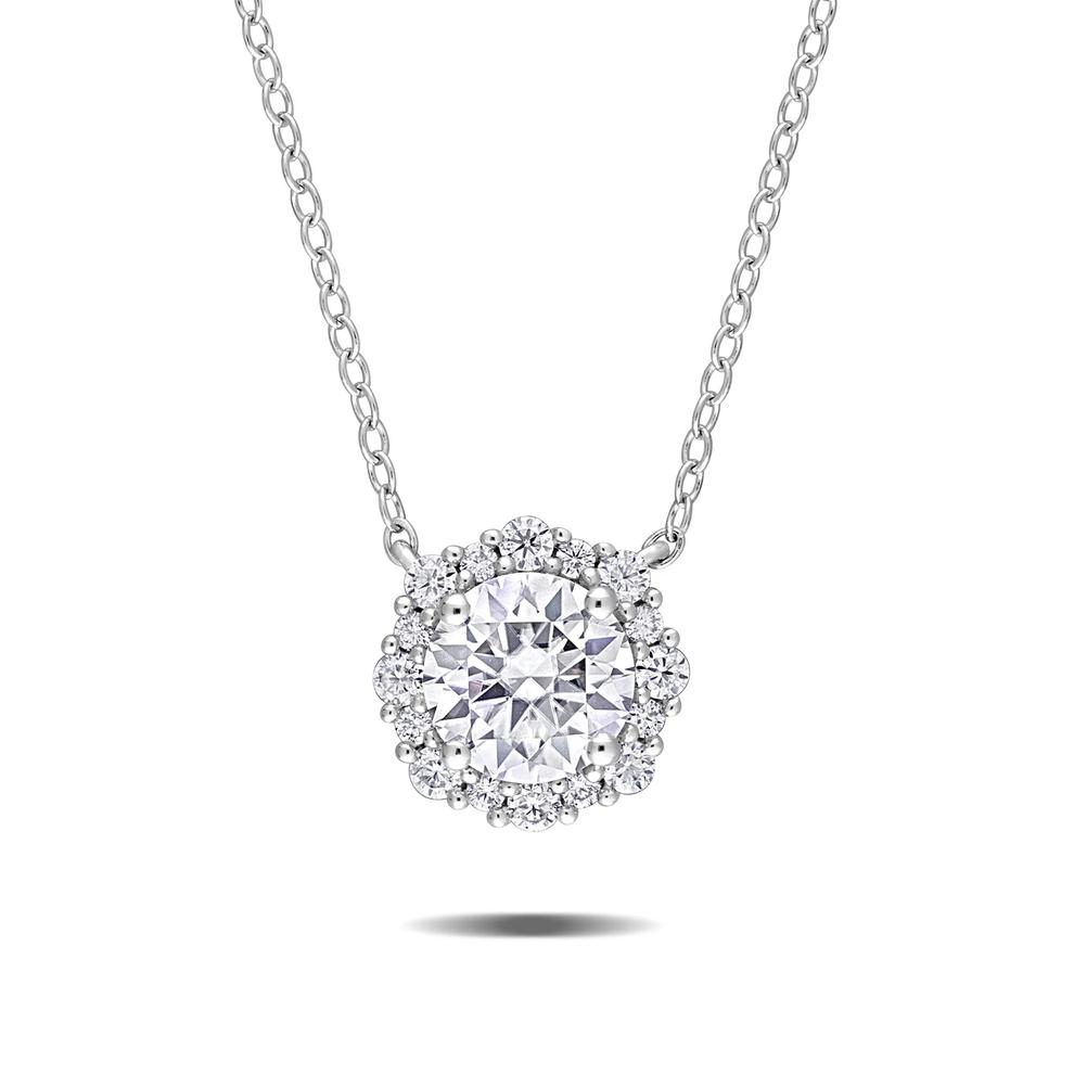Lab-Created Moissanite Halo Pendant Necklace in Sterling Silver ( 1 1/2 ct. dew) – Image 1 of 4