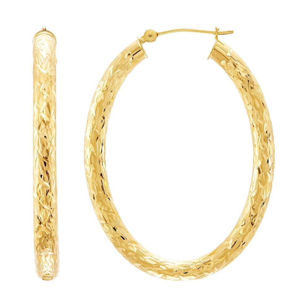Polished Diamond-Cut Tube Oval Hoop Earrings in 10K Yellow Gold, 40MM – Image 1 of 3