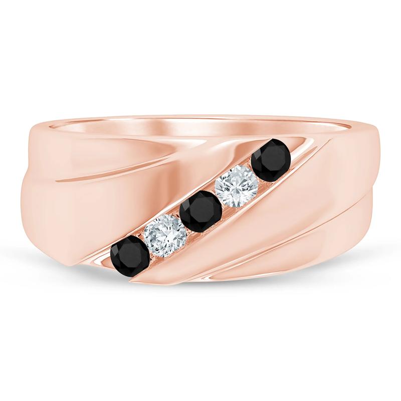 Black and White Diamond Diagonal Band in 10K Rose Gold &#40;1/3 ct. tw.&#41; – Image 1 of 3