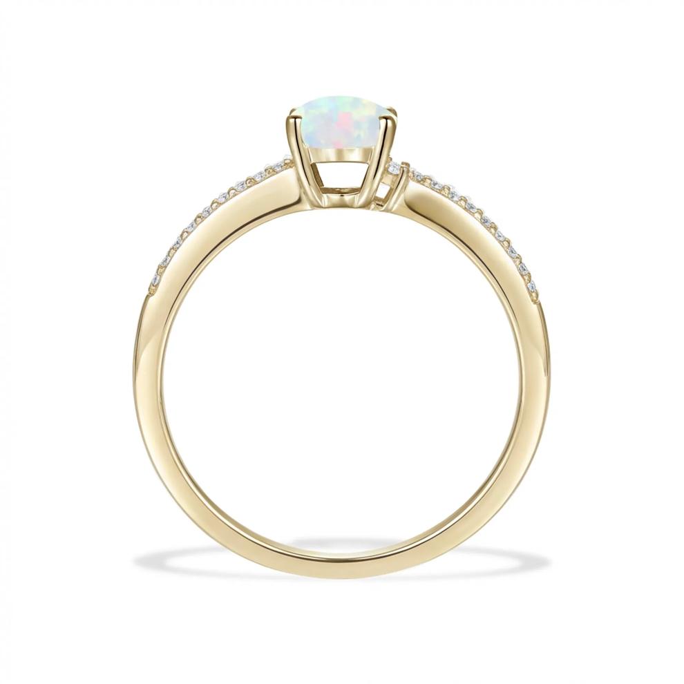 Oval Opal Center &amp; Round Diamond Ring in 10K Yellow Gold (1/10 ct. tw.) – Image 2 of 4