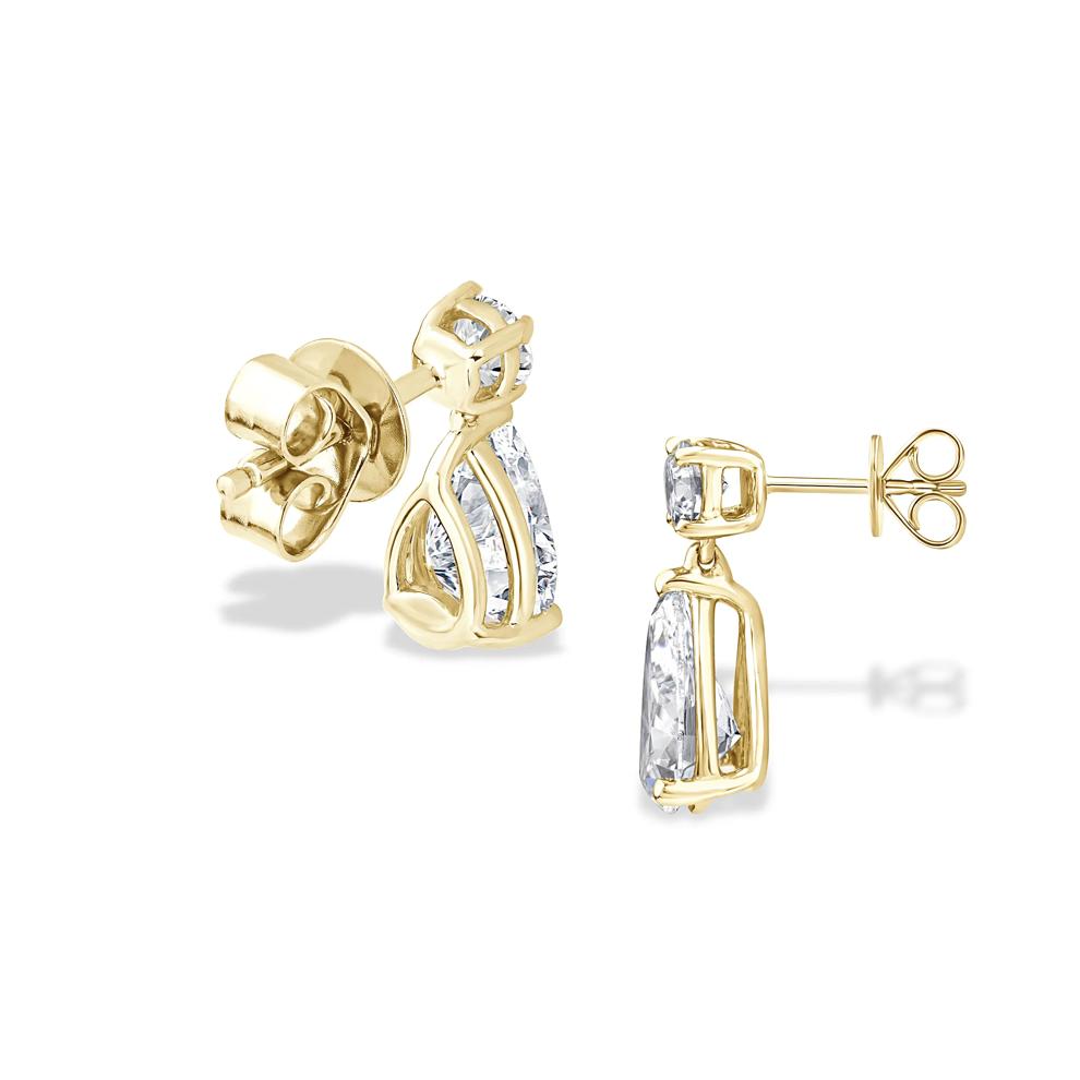 Lab Grown Diamond Pear-Shaped &amp; Round Drop Earrings in 10K Yellow Gold (2 ct. tw.) – Image 2 of 2