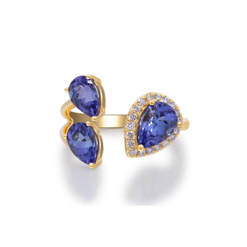 Tanzanite and Diamond Accent Three-Stone Ring in 10K Yellow Gold (1/7 ct. tw.) – Image 5 of 5