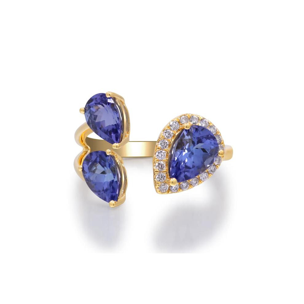 Tanzanite and Diamond Accent Three-Stone Ring in 10K Yellow Gold (1/7 ct. tw.) – Image 5 of 5