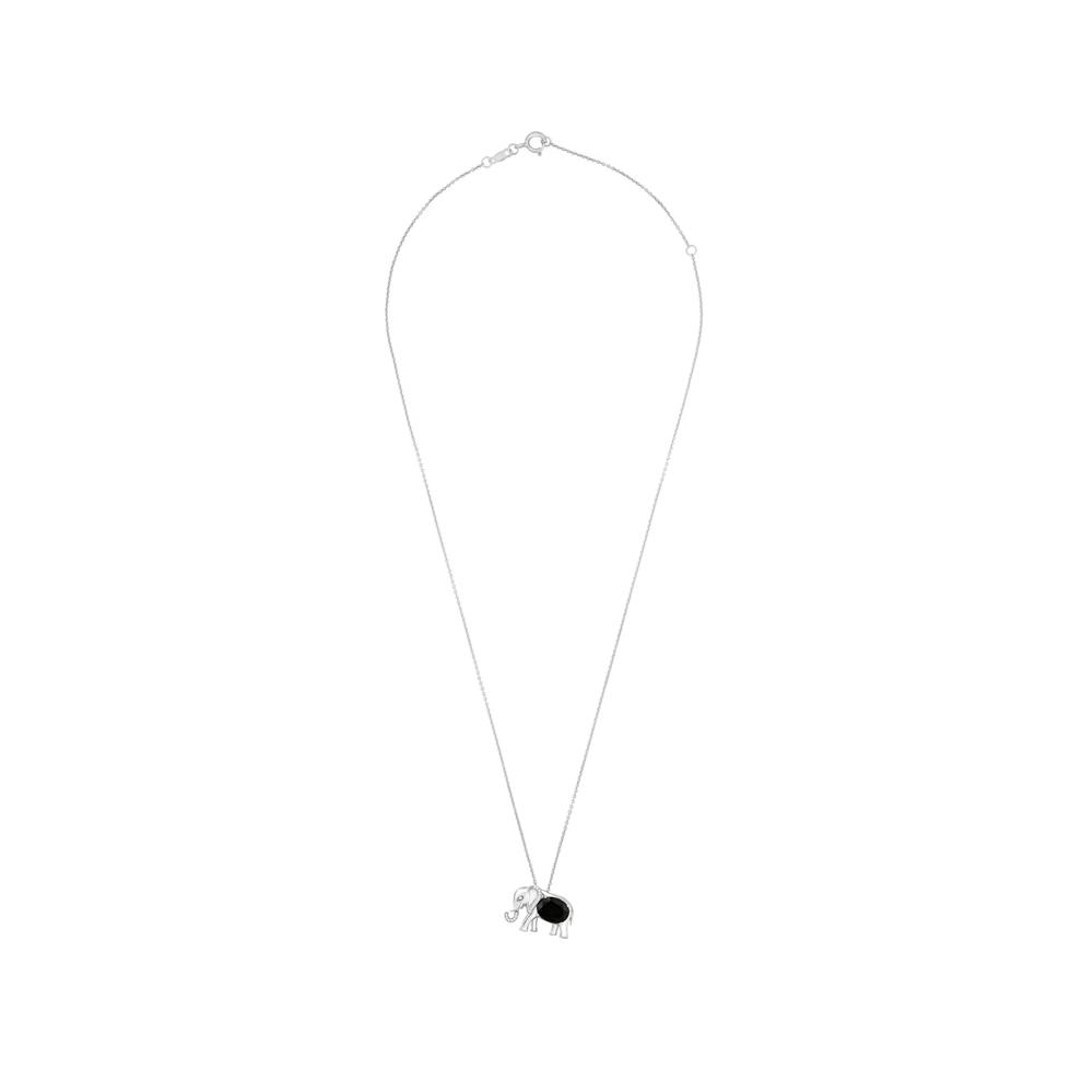 Onyx &amp; Diamond Accent Elephant Pendant Necklace in Sterling Silver – Image 3 of 4