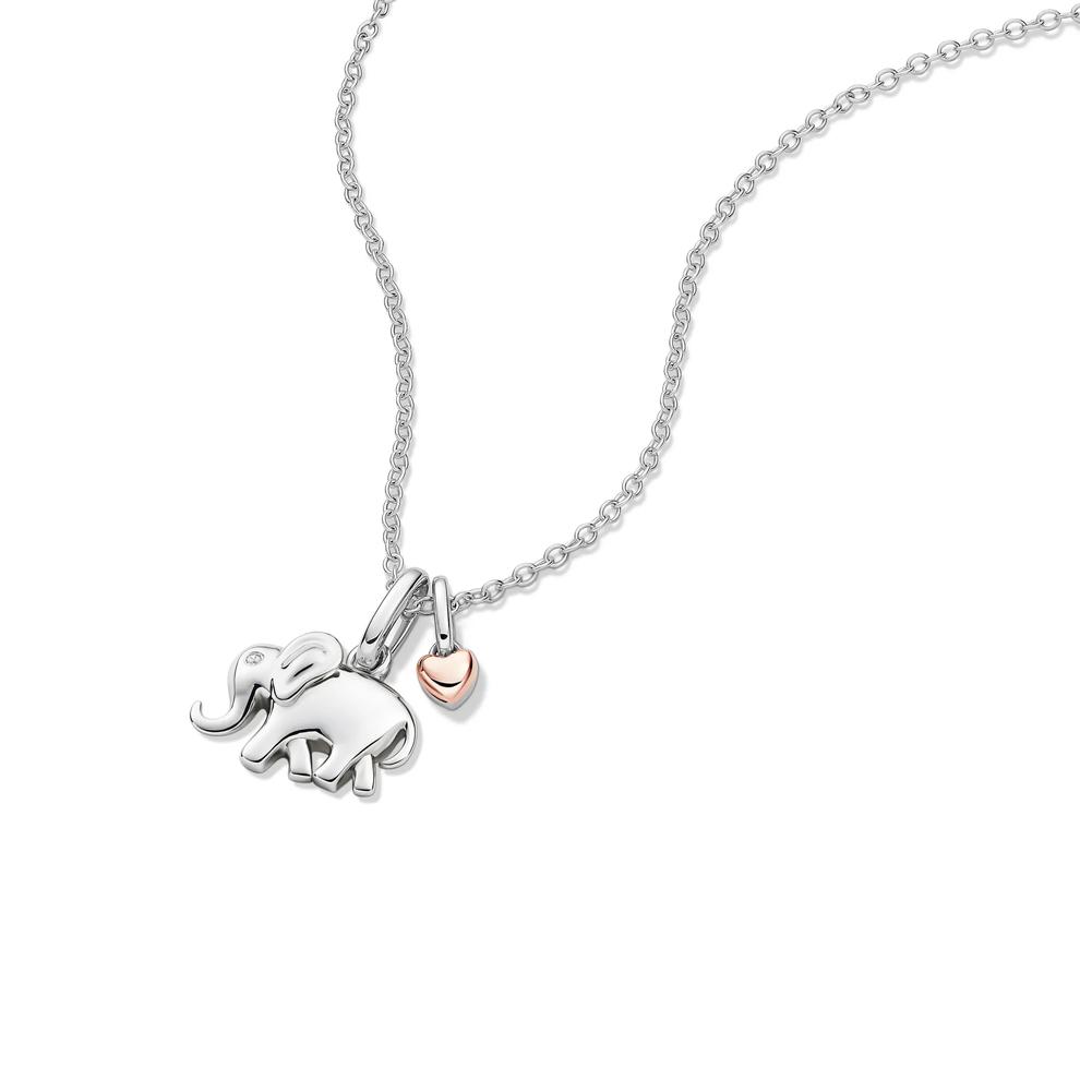 Lab Grown Diamond Accent Elephant Charm Pendant in Sterling Silver &amp; 10K Rose Gold – Image 4 of 5