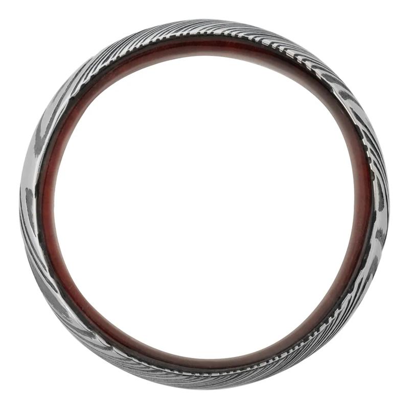 Men&rsquo;s Wedding Band with Wood Sleeve in Damascus Steel, 8mm – Image 2 of 4