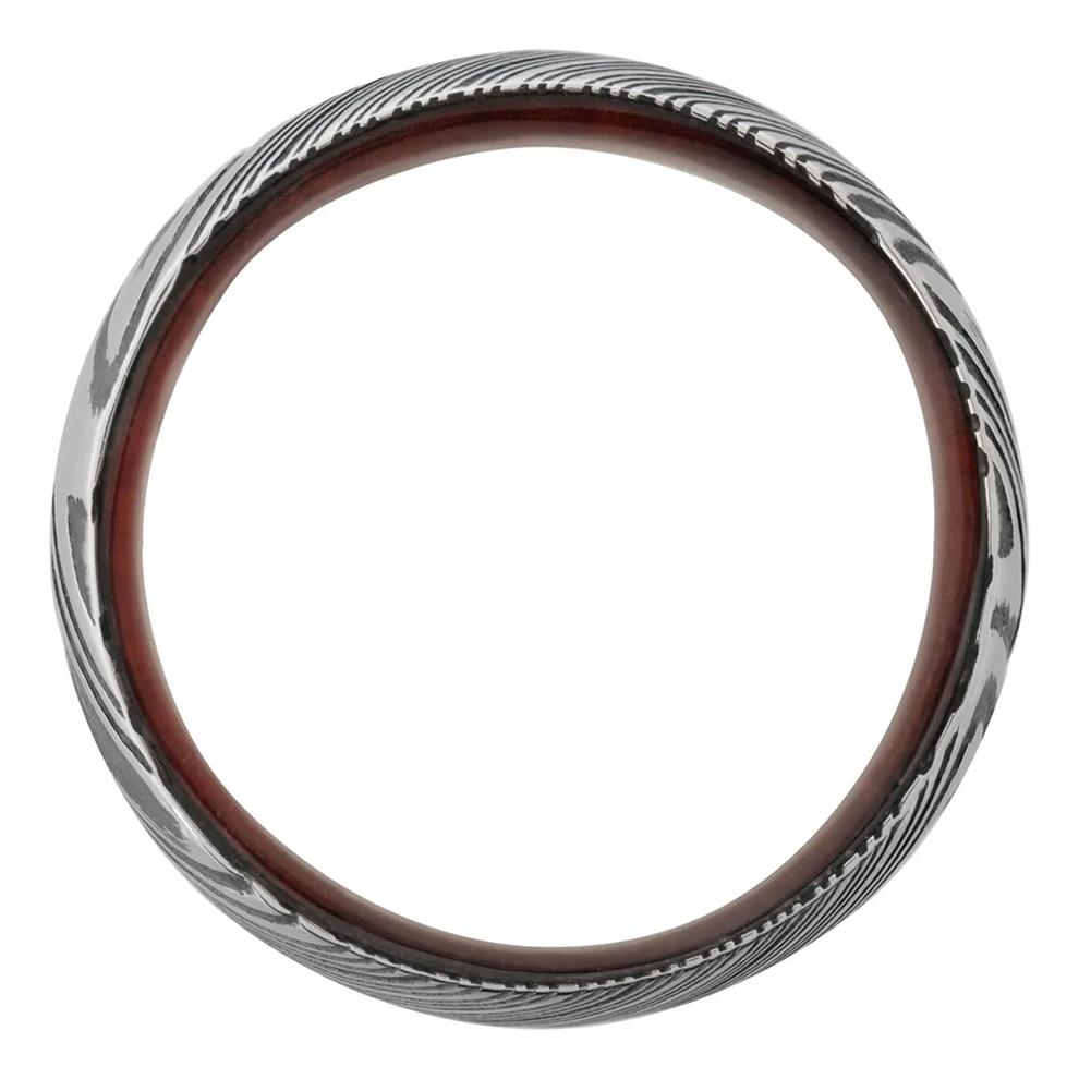 Men&rsquo;s Wedding Band with Wood Sleeve in Damascus Steel, 8mm – Image 2 of 4