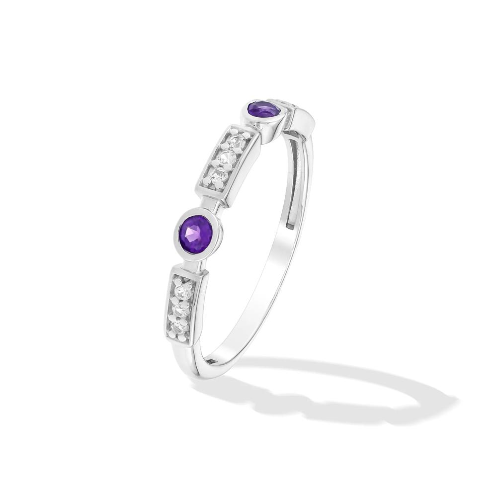 Amethyst &amp; Lab-Created White Sapphire Stack Ring in Sterling Silver – Image 4 of 4