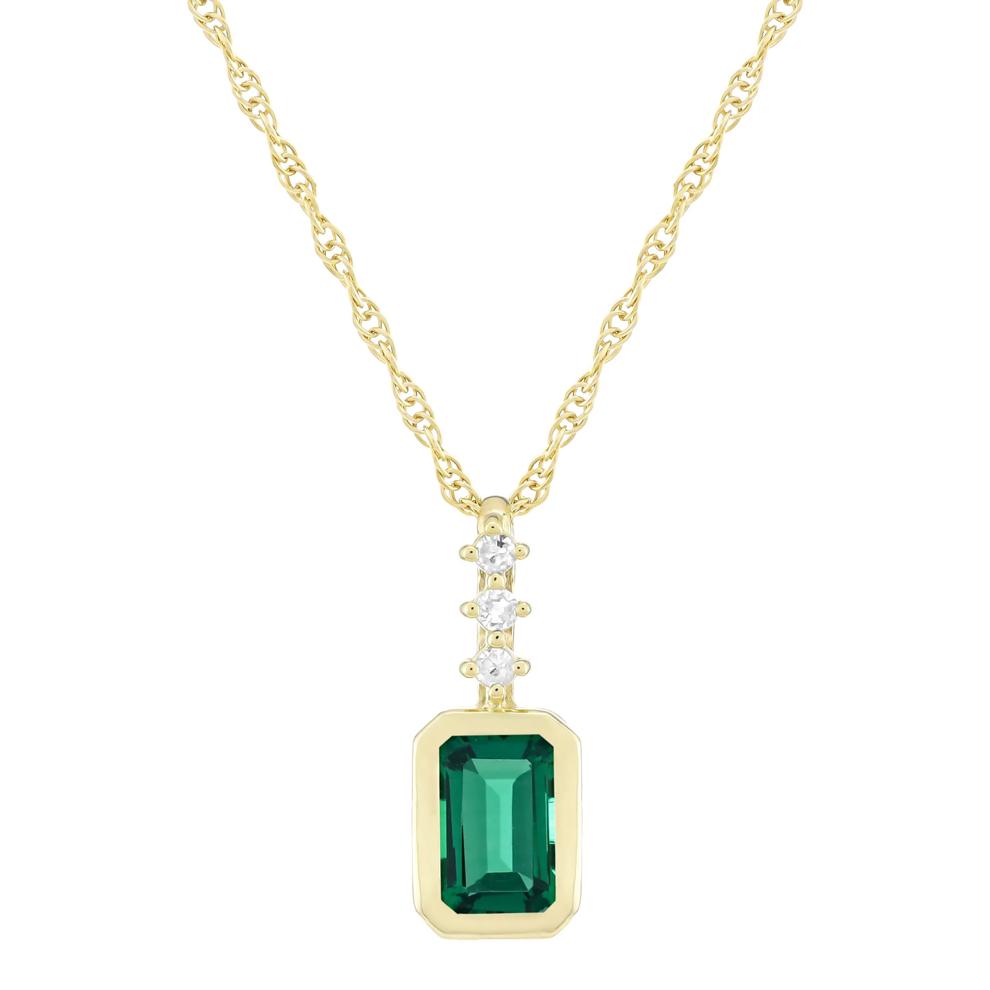 Lab-Created Emerald and Diamond Accent Pendant in 10K Yellow Gold – Image 1 of 3