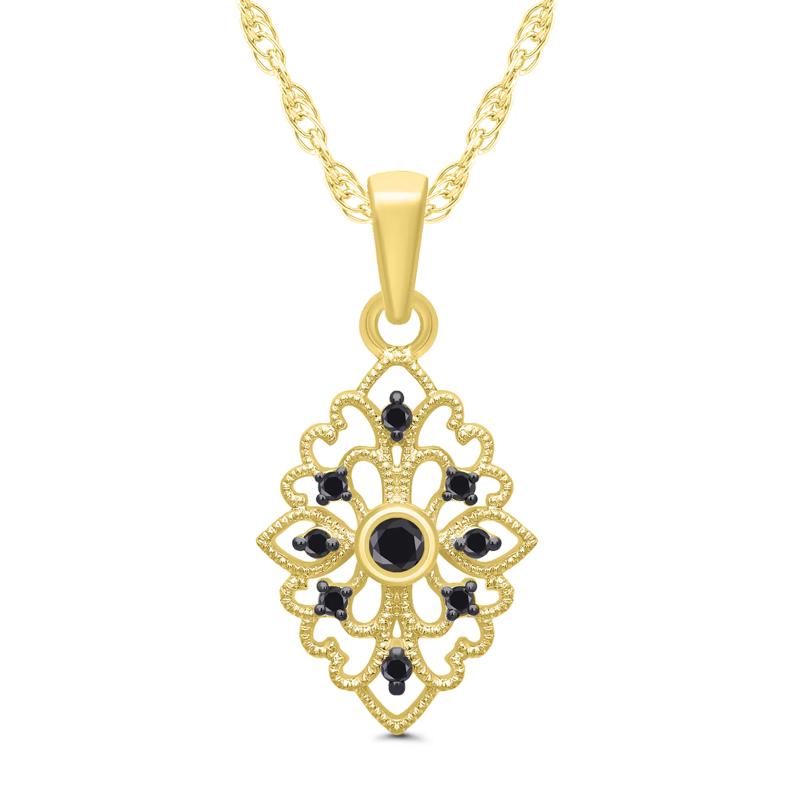 Vintage-Style Milgrain Black Diamond Pendant in 10K Yellow Gold &#40;1/8 ct. tw.&#41; – Image 1 of 3