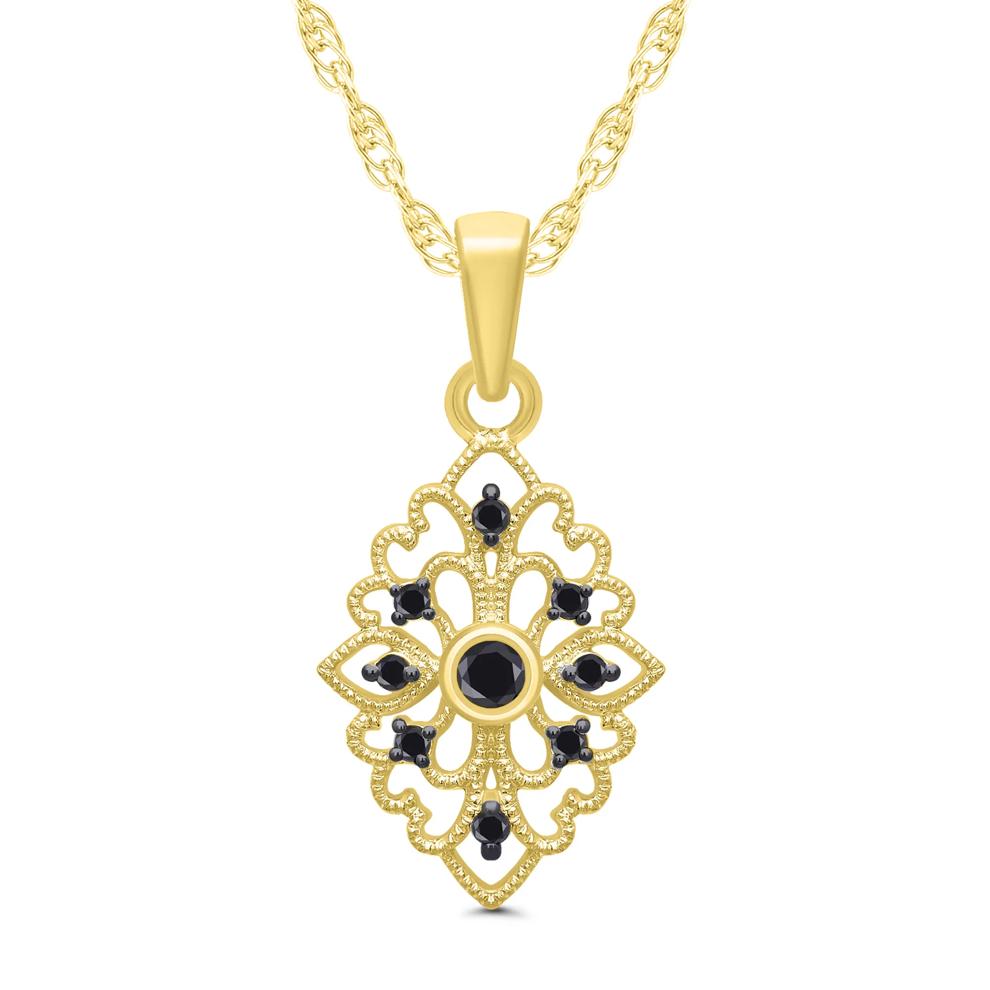 Vintage-Style Milgrain Black Diamond Pendant in 10K Yellow Gold (1/8 ct. tw.) – Image 1 of 3