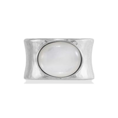 Oval Mother of Pearl Wide Band Ring in Sterling Silver
