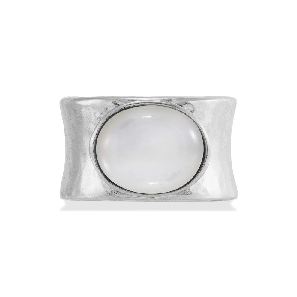 Oval Mother of Pearl Wide Band Ring in Sterling Silver – Image 1 of 4