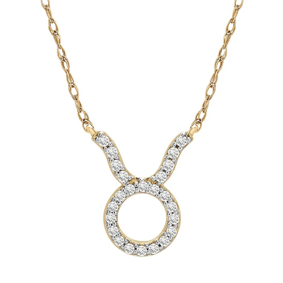 Taurus Zodiac Necklace with Diamonds in 10K Yellow Gold (1/10 ct. tw.)	 – Image 1 of 3