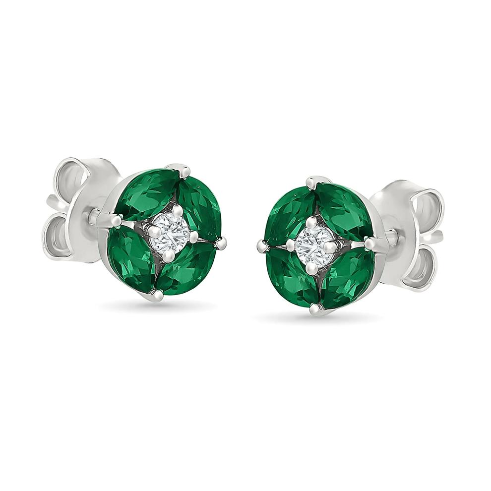 Lab-Created Emerald &amp; Lab-Created White Sapphire Stud Earrings in Sterling Silver – Image 2 of 2