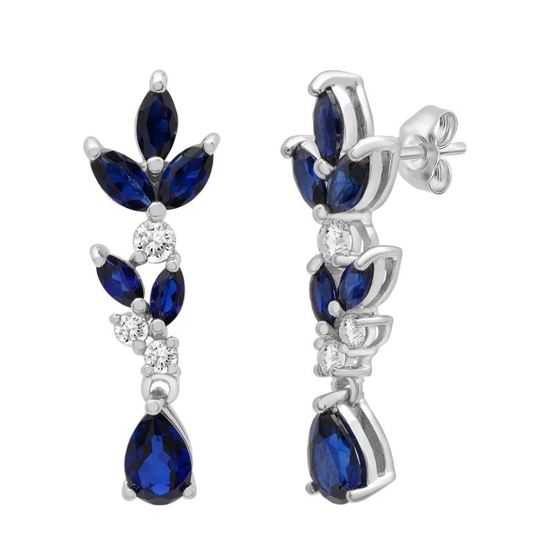 Lab-Created Blue Sapphire &amp; Lab-Created White Sapphire Drop Earrings in Sterling Silver – Image 1 of 1