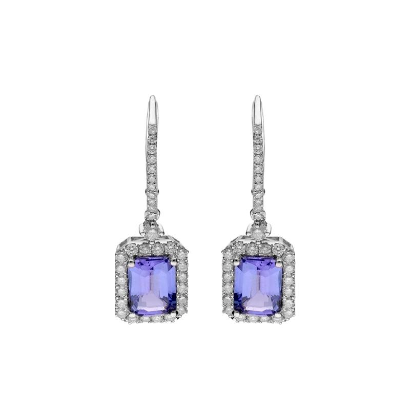 Tanzanite &amp; Diamond Halo Drop Earrings in 14K White Gold &#40;7/8 ct. tw.&#41; – Image 2 of 3
