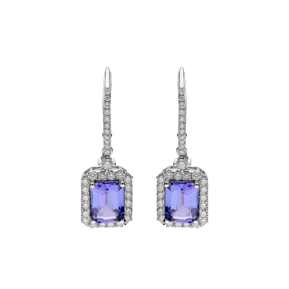 Tanzanite &amp; Diamond Halo Drop Earrings in 14K White Gold (7/8 ct. tw.) – Image 2 of 3