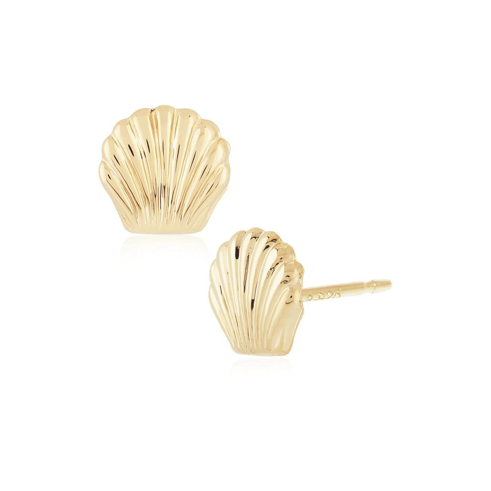 Puffed Seashell Stud Earrings in 14K Yellow Gold – Image 1 of 2