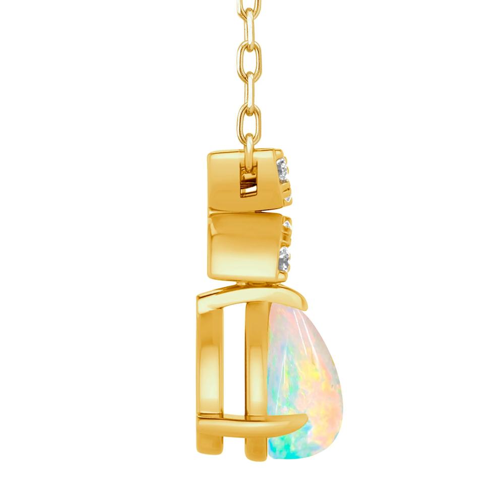 Australian Opal and Diamond Accent Drop Necklace in 10K Yellow Gold – Image 2 of 3