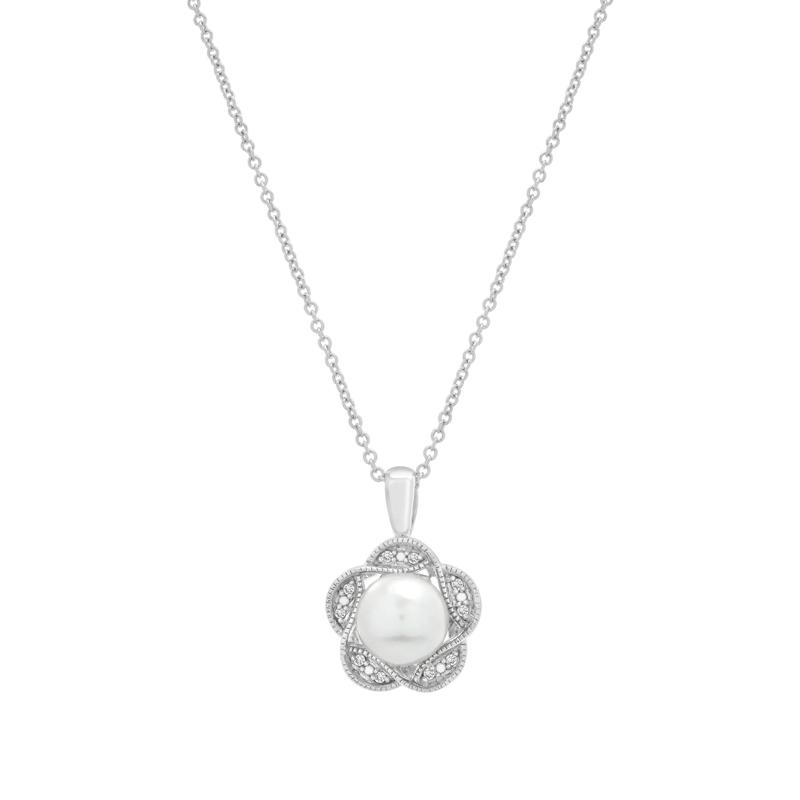 Freshwater Cultured Pearl and Diamond Accent Flower Pendant in Sterling Silver – Image 1 of 4