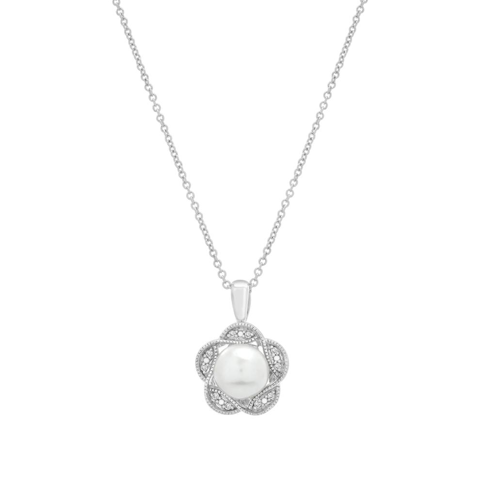 Freshwater Cultured Pearl and Diamond Accent Flower Pendant in Sterling Silver – Image 1 of 4