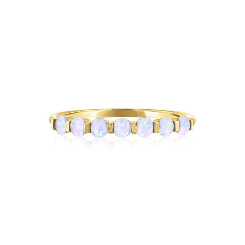 Lab-Created Opal Shared-Prong Band in 10K Yellow Gold – Image 1 of 3