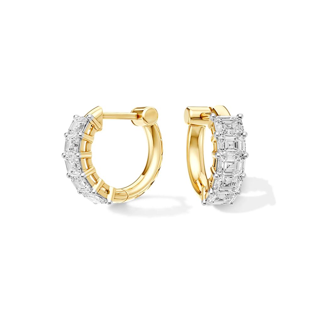 Lab Grown Diamond Emerald-Cut Hoop Earrings in 10K Yellow Gold (2 ct. tw.) – Image 1 of 2