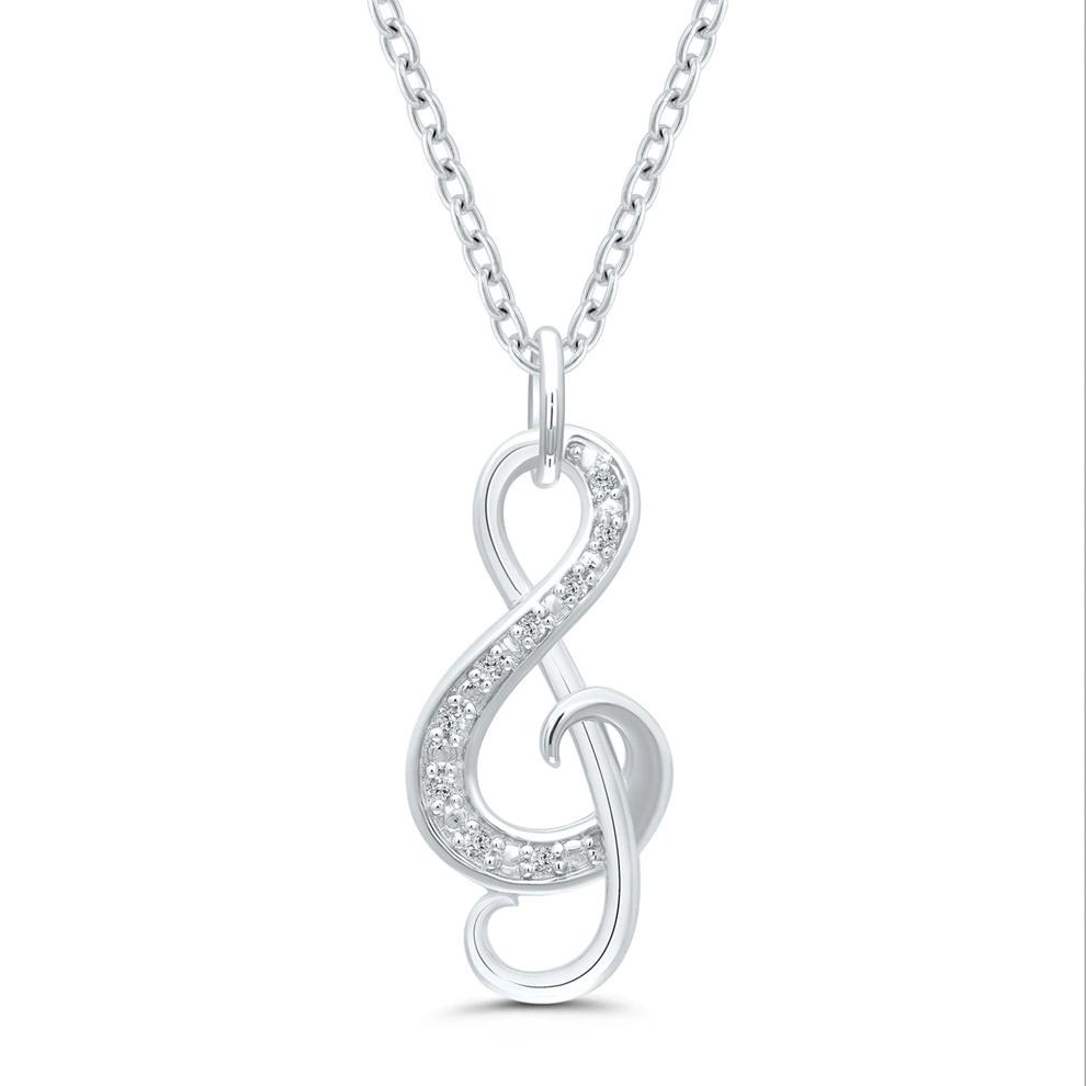 Music Note Pendant with Diamond Accents in Sterling Silver – Image 1 of 3