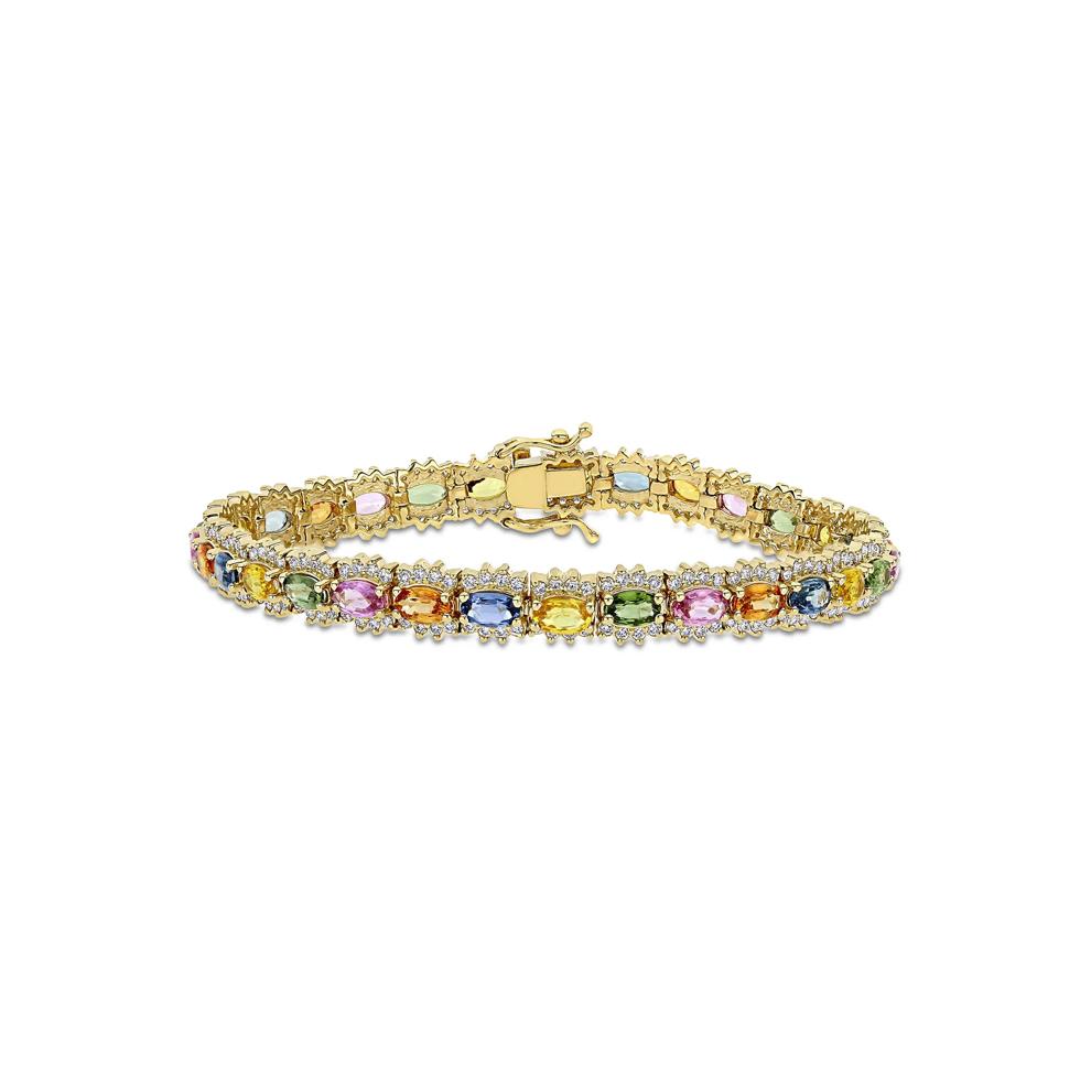Rainbow Sapphire &amp; Diamond Tennis Bracelet in 14K Yellow Gold (1 3/4 ct. tw.) – Image 1 of 5