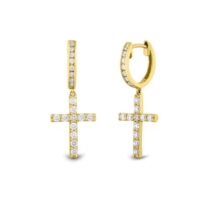 Men’s Lab Grown Diamond Cross Dangle Earrings in 10K Yellow Gold