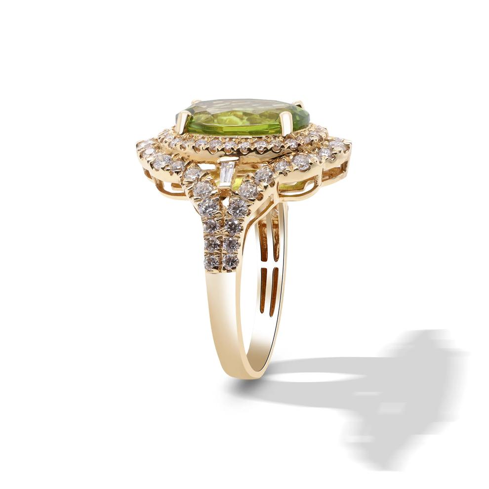 Oval Peridot &amp; Diamond Halo Ring in 14K Yellow Gold (1 ct. tw.) – Image 3 of 4