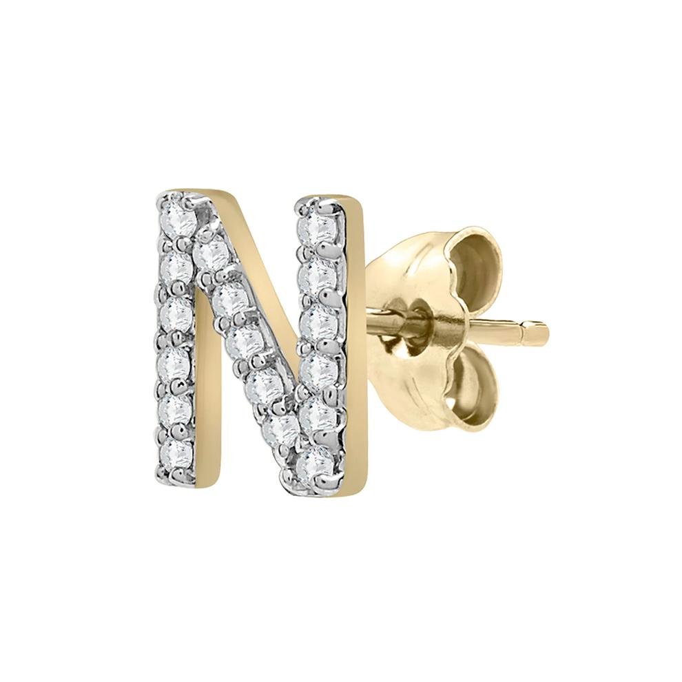 Single-Letter Stud Earring &ldquo;N&rdquo; with Diamond Accents in 10K Yellow Gold – Image 2 of 2