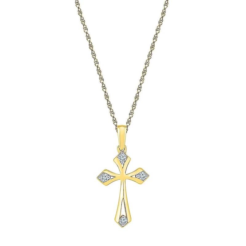 1/10 ct. tw. Diamond Cross Pendant in 10K Yellow Gold – Image 1 of 2
