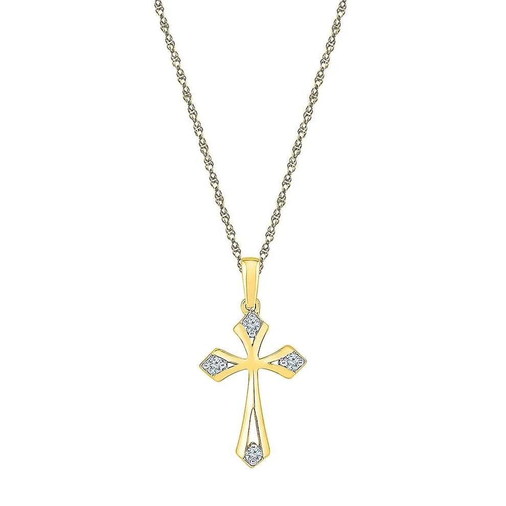 1/10 ct. tw. Diamond Cross Pendant in 10K Yellow Gold – Image 1 of 2