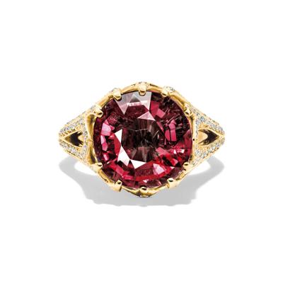Rubellite Tourmaline & Diamond Ring in 14K Yellow Gold (7/8 ct. tw.)