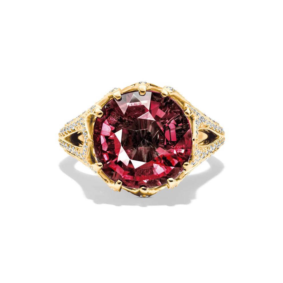 Rubellite Tourmaline &amp; Diamond Ring in 14K Yellow Gold (7/8 ct. tw.) – Image 1 of 4