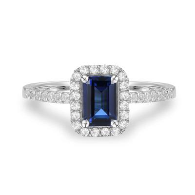 Blue Sapphire & Diamond Halo Ring in 10K White Gold (1/5 ct. tw.)