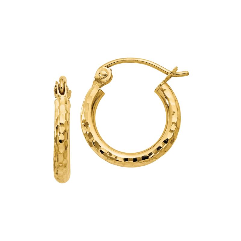Diamond-Cut Round Tube Hoop Earrings in 14K Yellow Gold – Image 1 of 1
