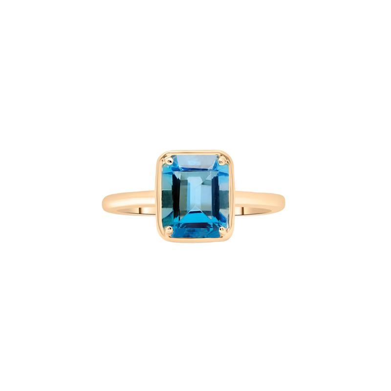 Faux-Bezel Blue Topaz Ring in 10K Yellow Gold – Image 1 of 5