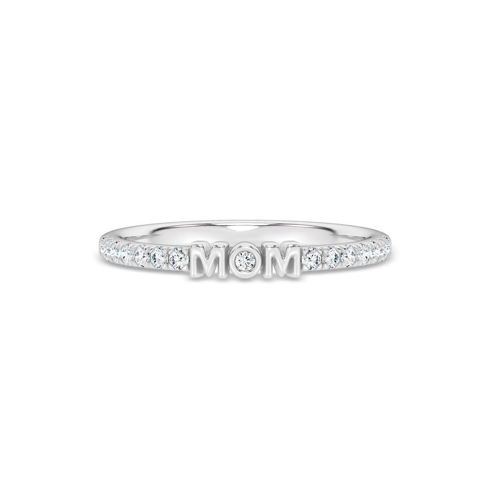 Diamond "Mom" Stack Band in 10K White Gold (1/7 ct. tw.) – Image 1 of 4