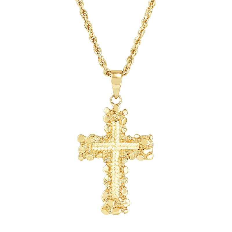 Pebbled Cross Pendant in 10K Yellow Gold – Image 1 of 3